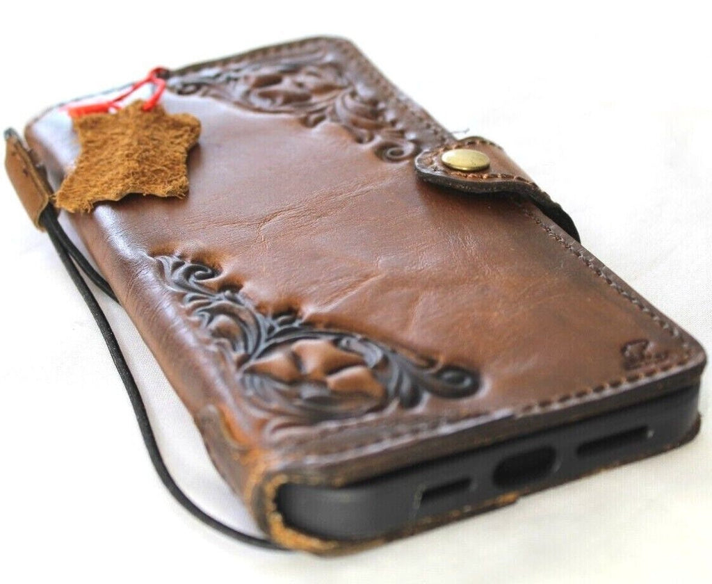 Handmade Vintage Leather iPhone Wallet Case: Art Design