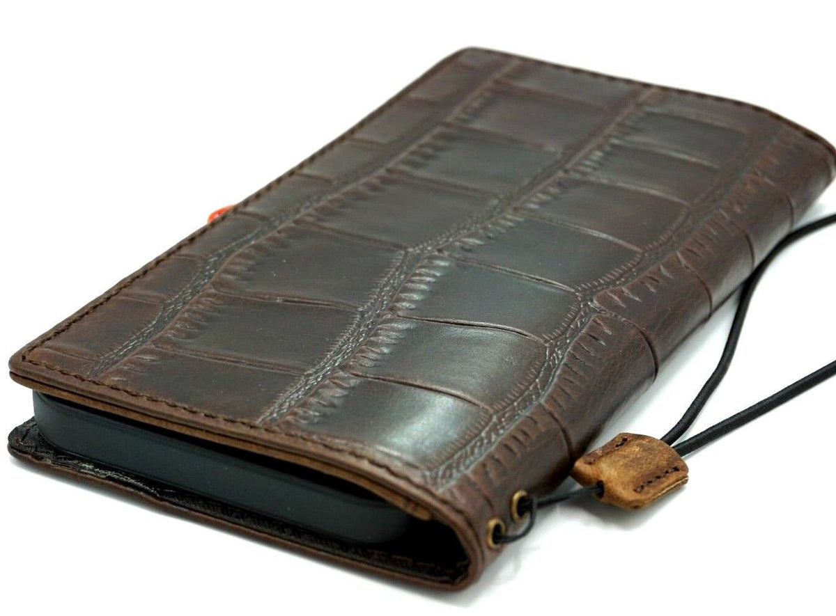 Genuine Leather Wallet Case for Galaxy: Vintage Book Style Credit Cover