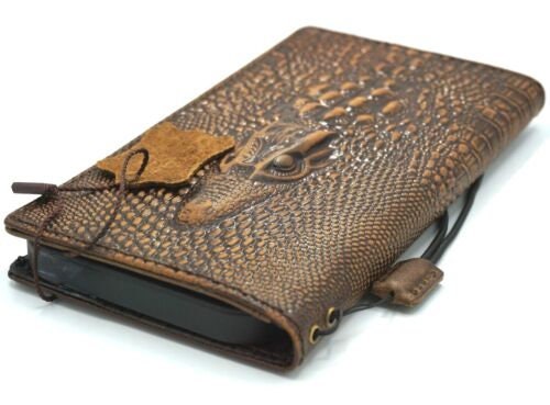 Handmade Genuine Leather Google Pixel Wallet Case: Vintage Crocodile Design