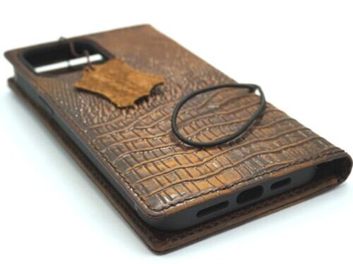 Handmade Genuine Leather Google Pixel Wallet Case: Vintage Crocodile Design
