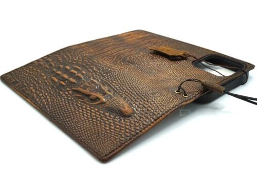 Handmade Leather iPhone Wallet Case: Crocodile Embossed, Card Slots
