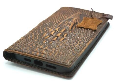 Handmade Genuine Leather Google Pixel Wallet Case: Vintage Crocodile Design