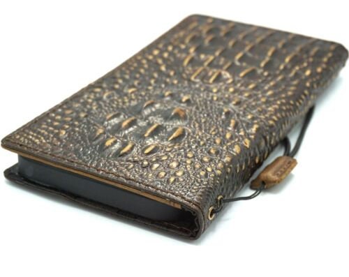 Genuine Leather Google Pixel Wallet Case: Vintage Crocodile Design