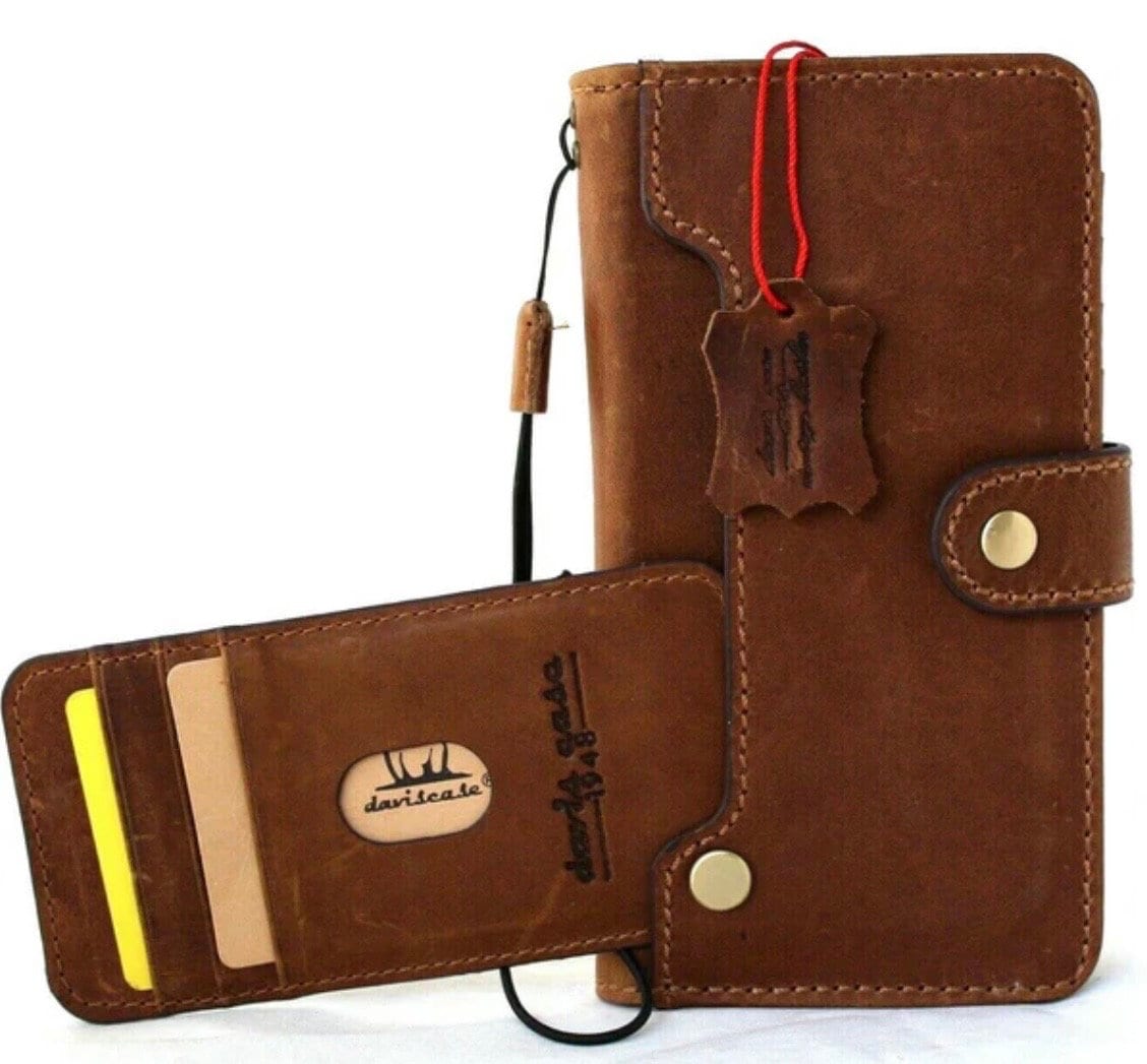 Vintage Leather iPhone Wallet Case: Handmade Book Cover with Card Slots