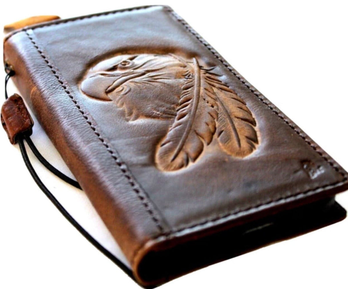 Handmade Leather iPhone Wallet Case: Vintage Eagle Embossed Cover