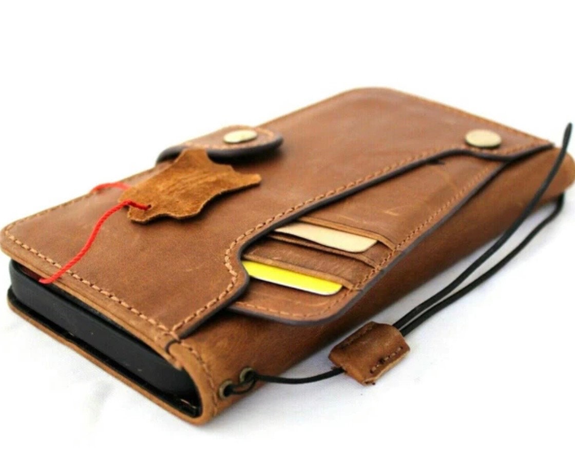 Vintage Leather iPhone Wallet Case: Handmade Book Cover with Card Slots