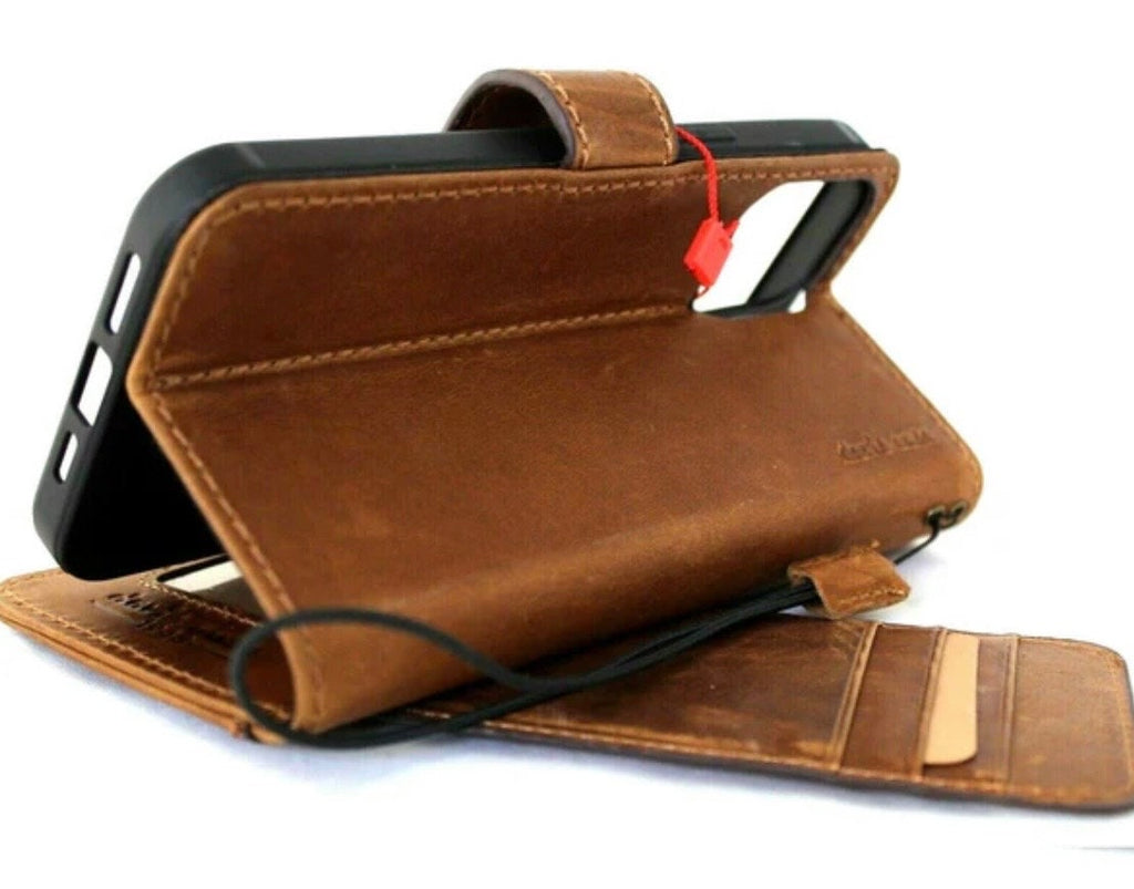 Vintage Leather iPhone Wallet Case: Handmade Book Cover with Card Slots