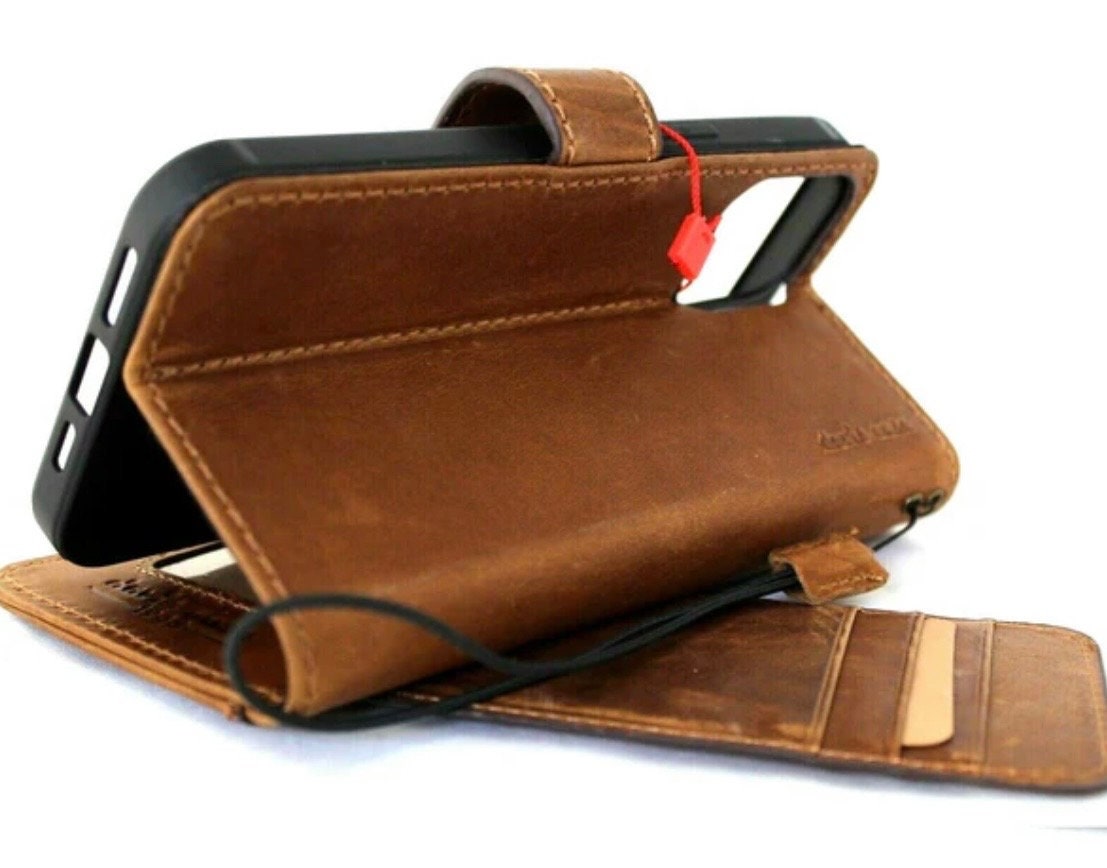 Vintage Leather iPhone Wallet Case: Handmade Book Cover with Card Slots