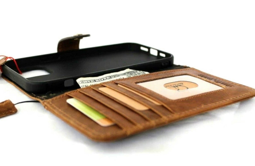 Vintage Leather iPhone Wallet Case: Handmade Book Cover with Card Slots