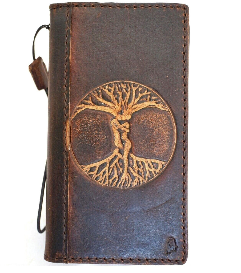 Handmade Leather iPhone Wallet Case: Vintage Tree of Life Art