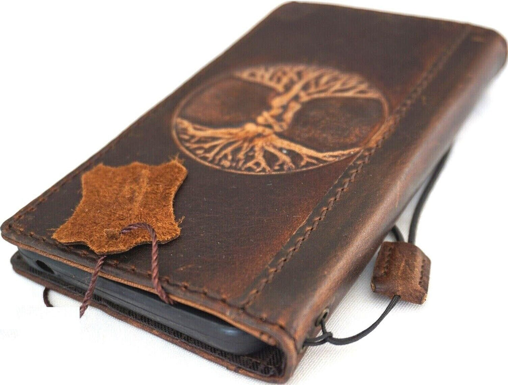 Handmade Leather iPhone Wallet Case: Vintage Tree of Life Art