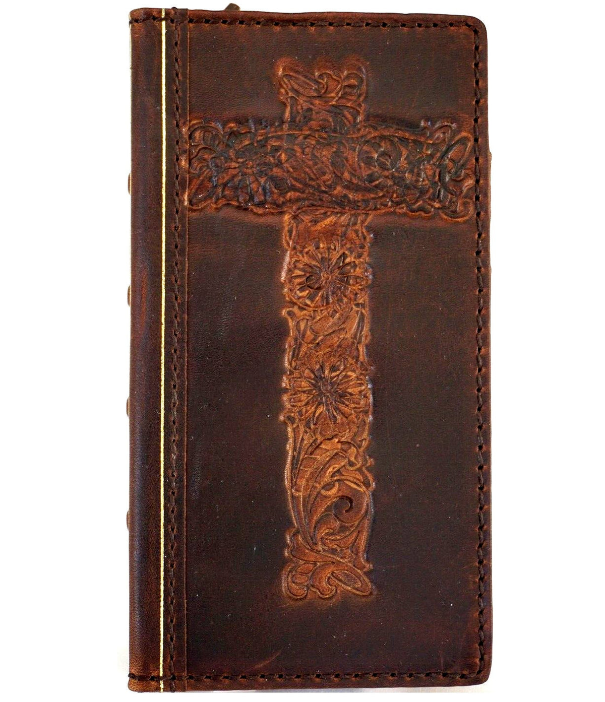 Handmade Leather iPhone Wallet Case: Vintage Bible Book Design