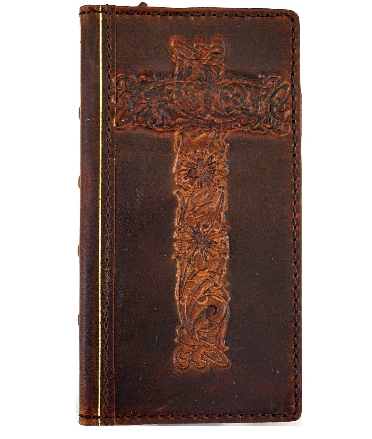 Handmade Leather iPhone Wallet Case: Vintage Bible Book Design