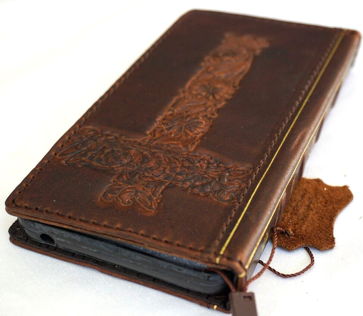 Handmade Leather iPhone Wallet Case: Vintage Bible Book Design