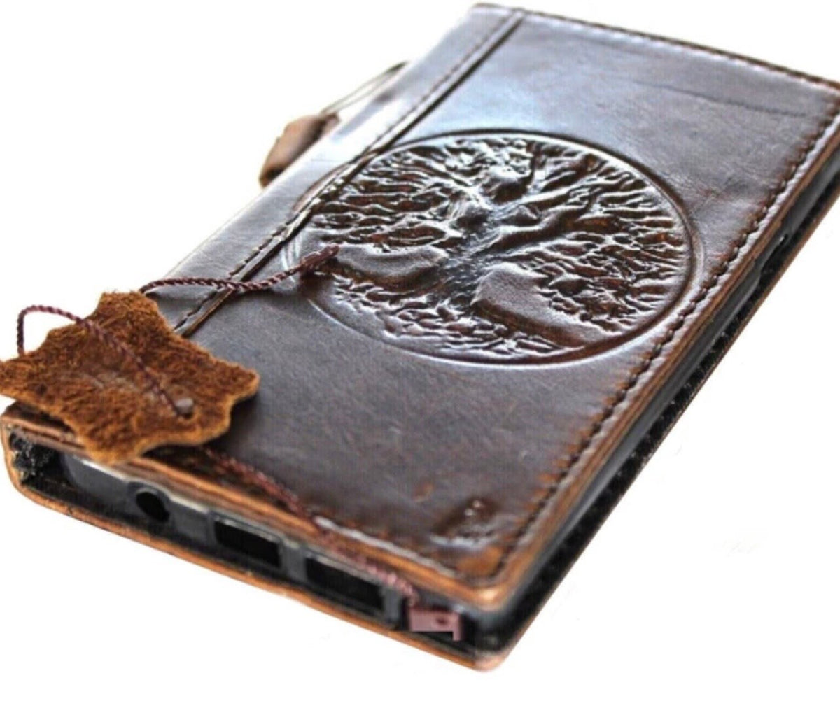 Leather Galaxy Wallet Case: Embossed Tree of Life, Vintage Style