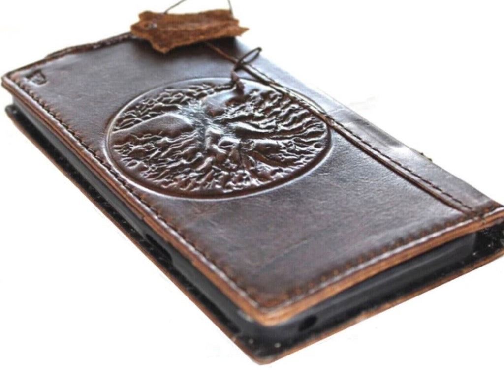 Leather Galaxy Wallet Case: Embossed Tree of Life, Vintage Style