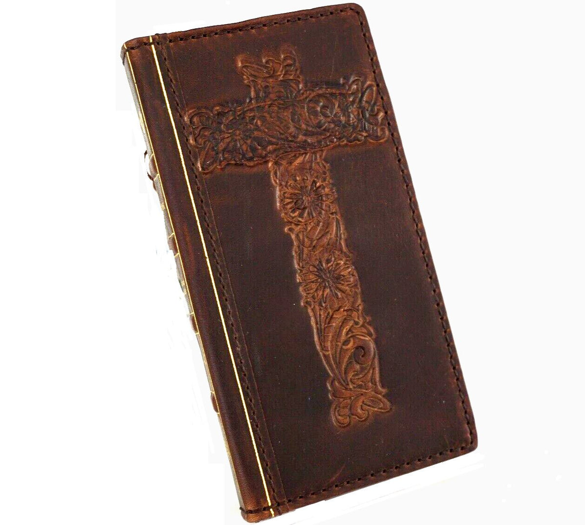 Handmade Leather iPhone Wallet Case: Vintage Bible Book Design