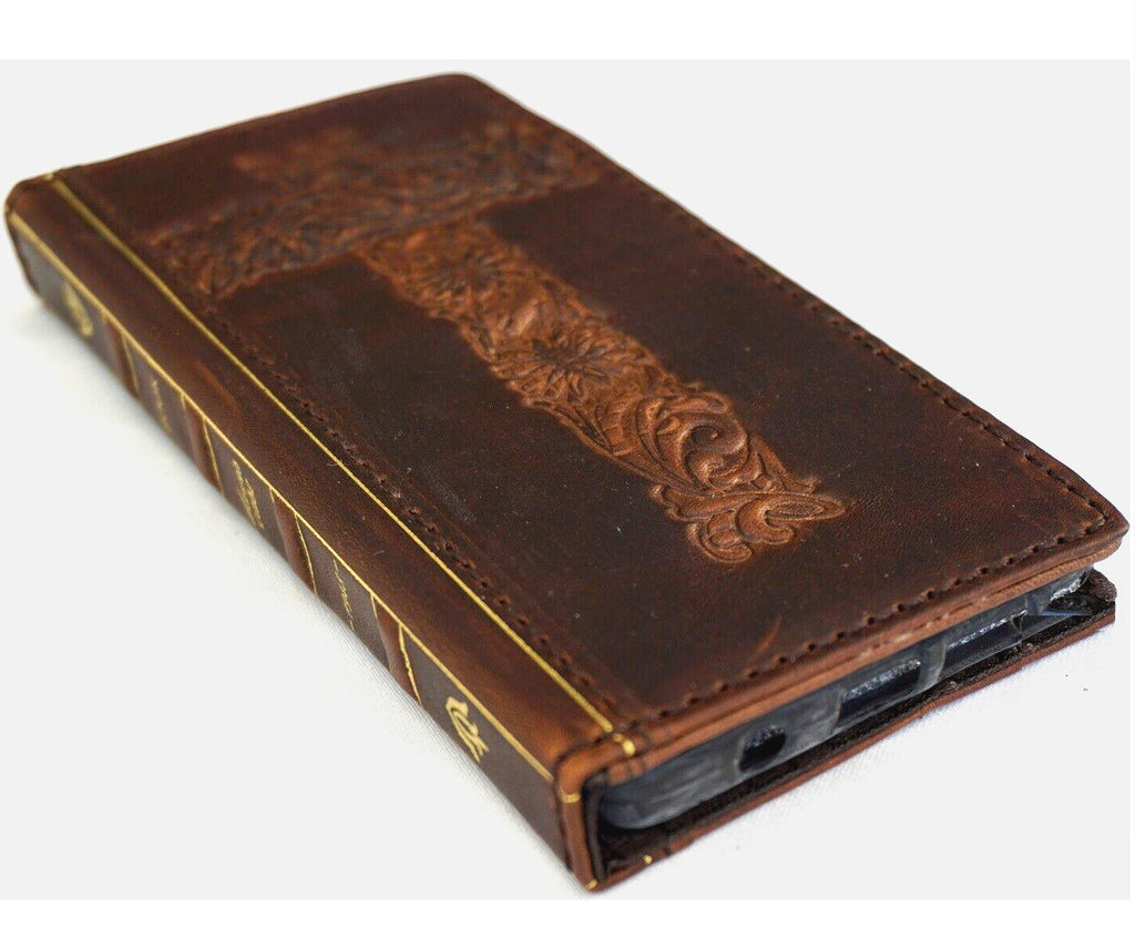 Handmade Leather iPhone Wallet Case: Vintage Bible Book Design