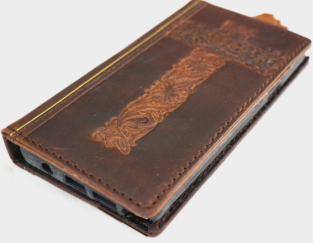 Handmade Leather iPhone Wallet Case: Vintage Bible Book Design