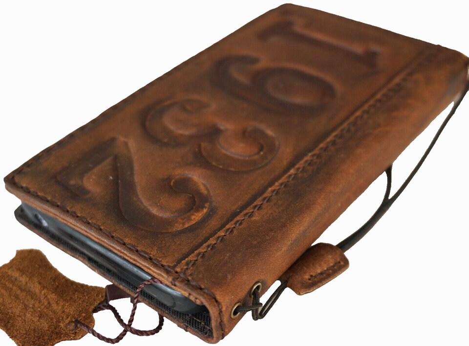 Vintage Leather iPhone Wallet Case: Custom Stamped Book Cover