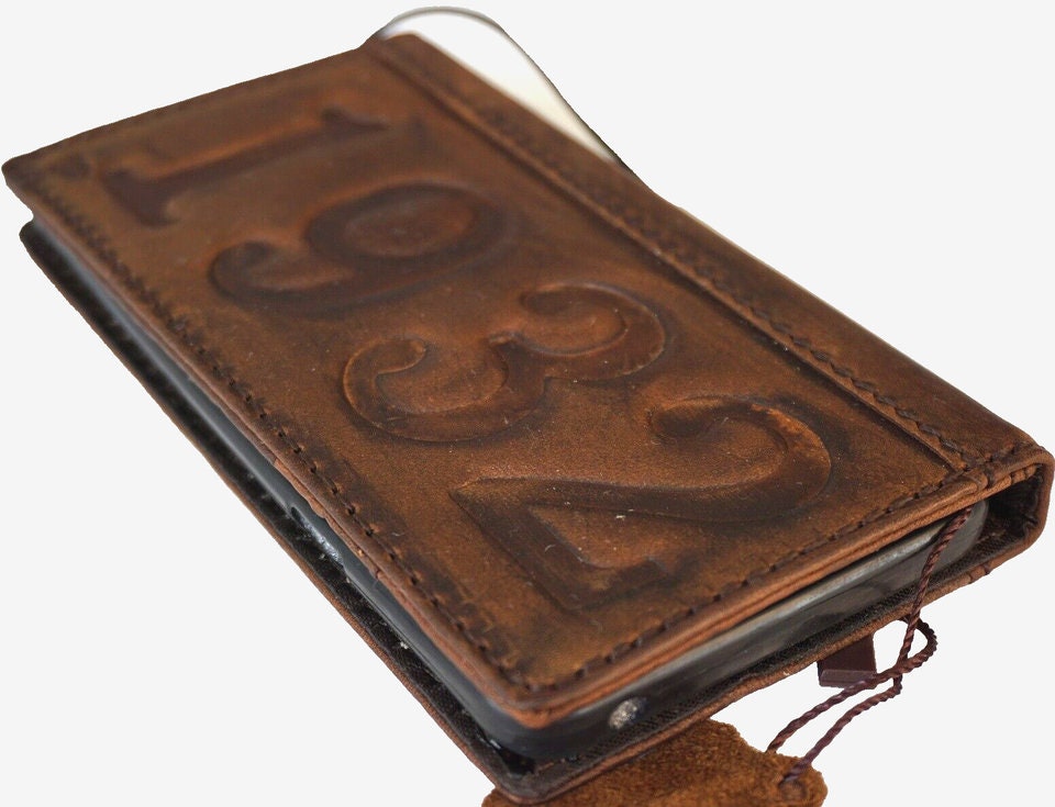 Vintage Leather iPhone Wallet Case: Custom Stamped Book Cover