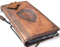 Vintage Leather iPhone Wallet Case: Stone Wash, Embossed Shield
