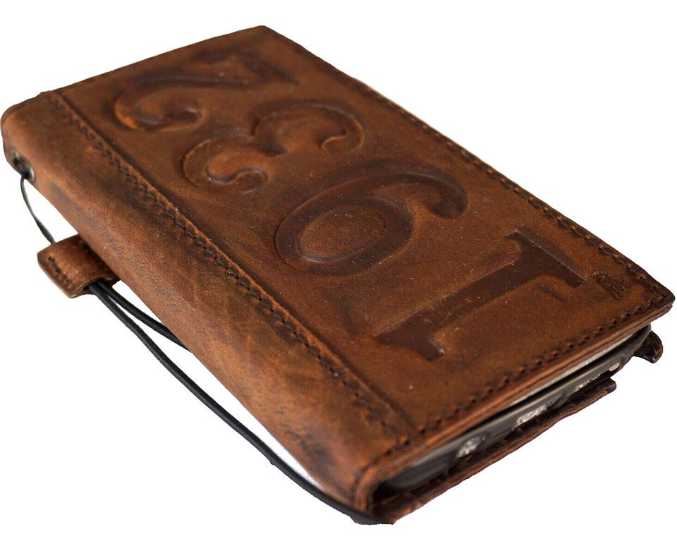 Vintage Leather iPhone Wallet Case: Custom Stamped Book Cover