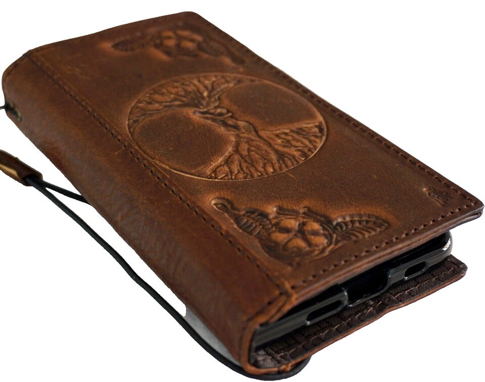 Handmade Leather Wallet Case for Galaxy Z Fold: Tree of Love Design