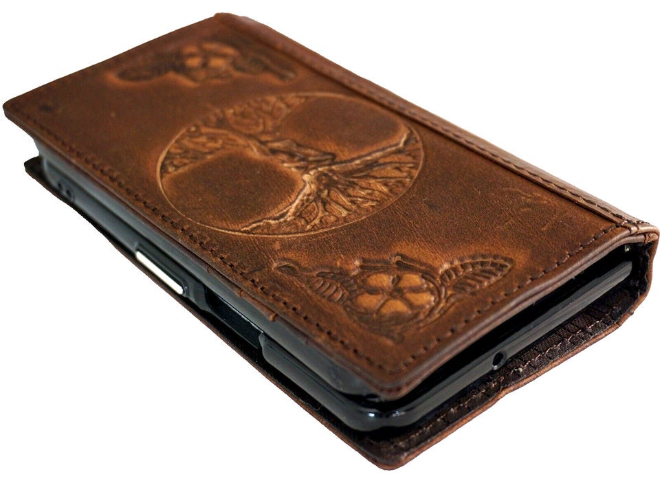 Handmade Leather iPhone Wallet Case: Tree of Life Art
