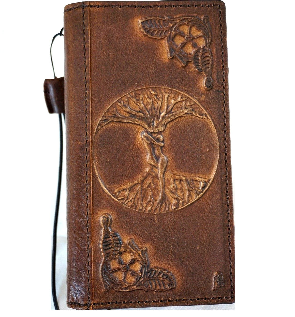 Handmade Leather iPhone Wallet Case: Tree of Life Art