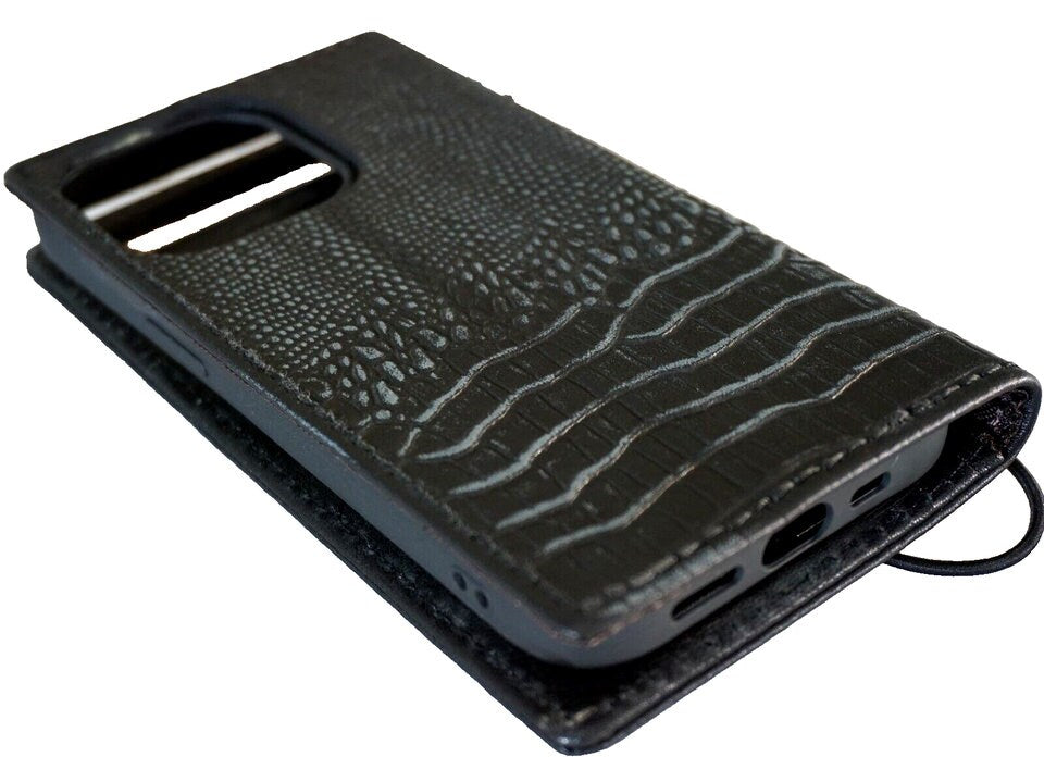 Genuine Leather Google Pixel Wallet Case: Vintage Credit Card Slots Cover