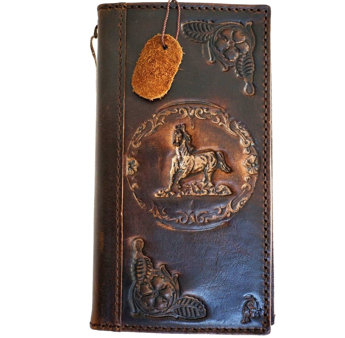 Handmade Leather iPhone Wallet Case: Horse Stamp, Vintage Style