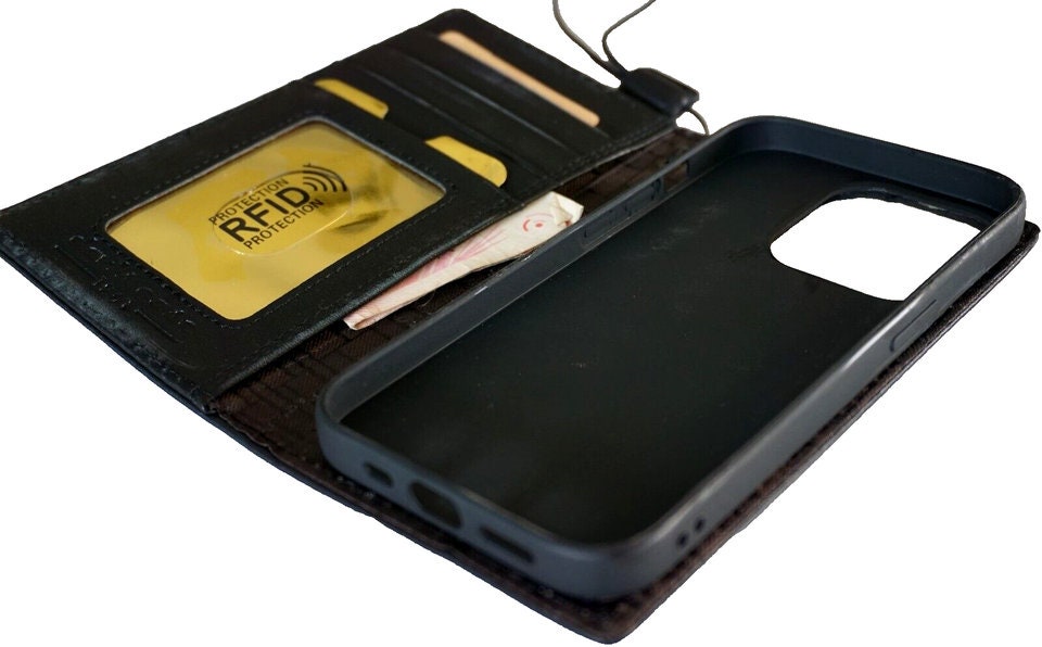 Handmade Leather iPhone Wallet Case: Black Crocodile Art