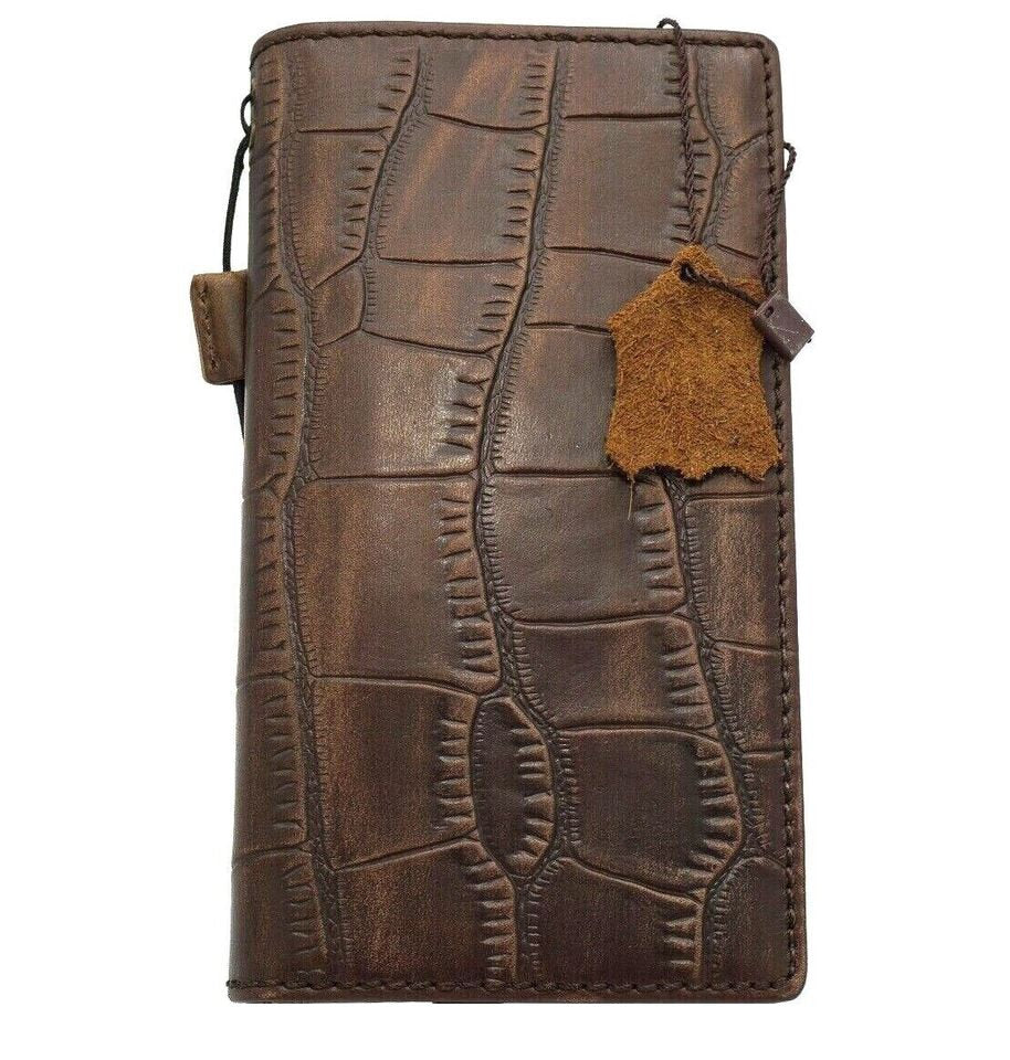 Handmade Leather Wallet Phone Case: Stone Design, Card Slots