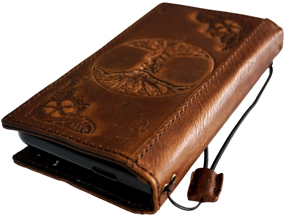 Handmade Leather Google Pixel Wallet Case: Tree of Life Art