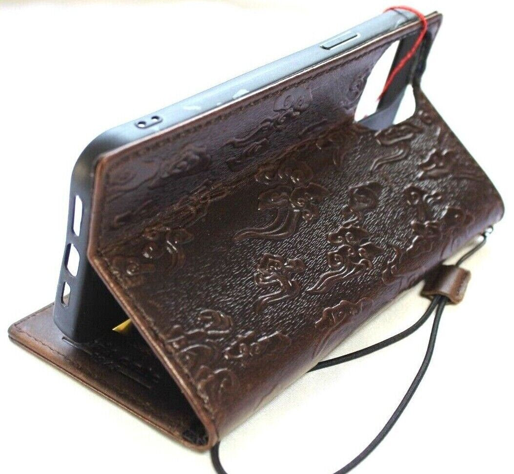 Handmade Leather iPhone Wallet Case: Vintage Dragon Design