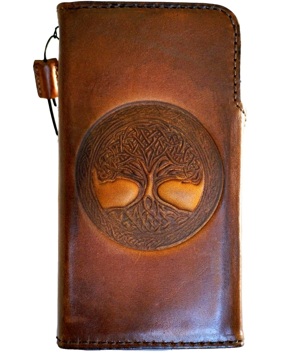 Leather iPhone Wallet Case: Vintage Book Style, Tree of Life