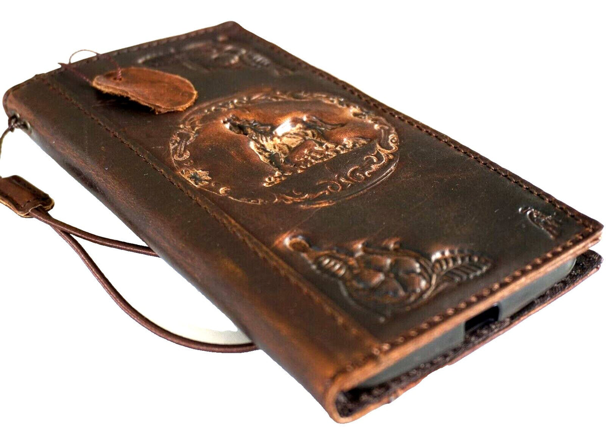 Handmade Leather iPhone Wallet Case: Horse Stamp, Vintage Style
