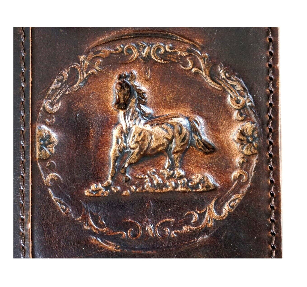 Handmade Leather iPhone Wallet Case: Horse Stamp, Vintage Style
