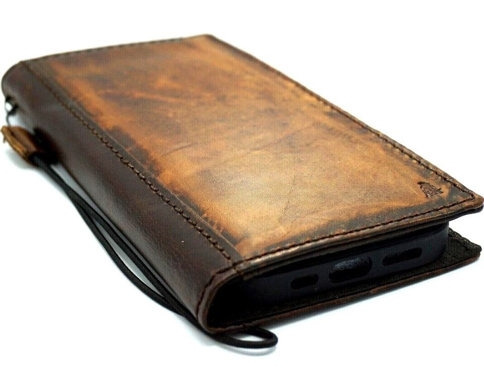 Genuine Leather Wallet Case for Galaxy: Vintage Book Style Cover