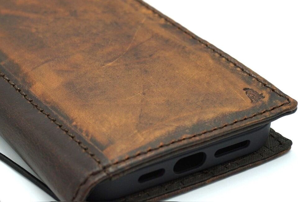 Genuine Leather Wallet Case for Galaxy: Vintage Book Style Cover