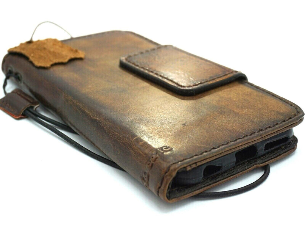 Vintage Leather iPhone Wallet Case: Stone Wash, Magnetic Clasp