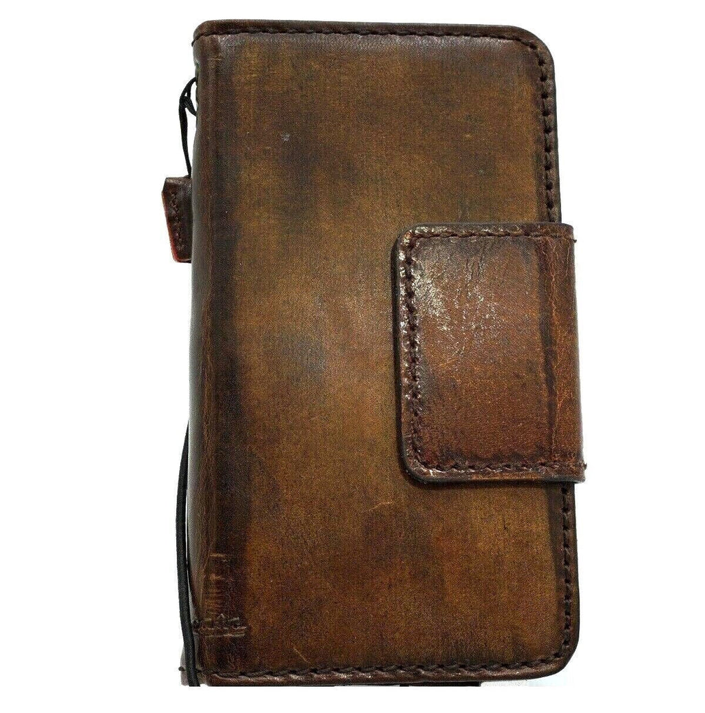 Vintage Leather iPhone Wallet Case: Stone Wash, Magnetic Clasp