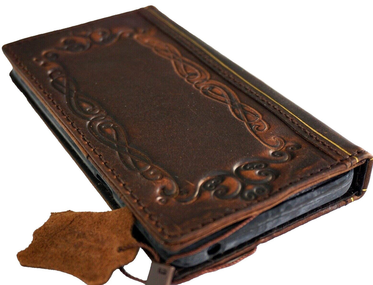 Handmade Leather Book iPhone Case: Vintage Art Design Wallet Cover