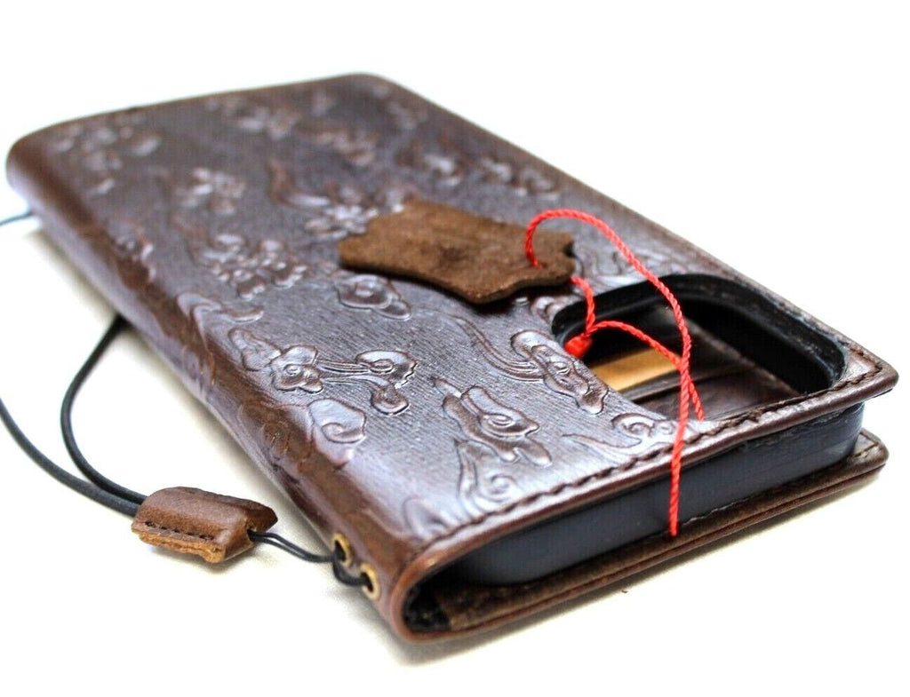 Handmade Leather iPhone Wallet Case: Vintage Dragon Design