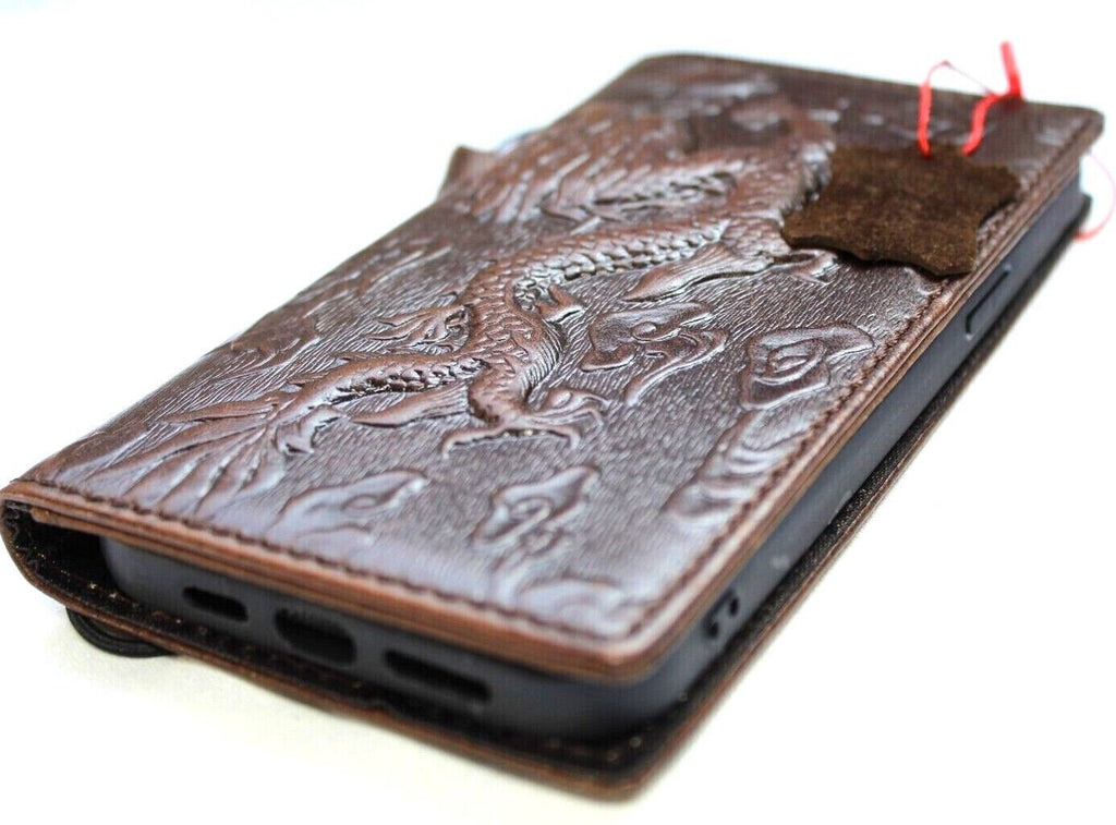 Handmade Leather iPhone Wallet Case: Vintage Dragon Design