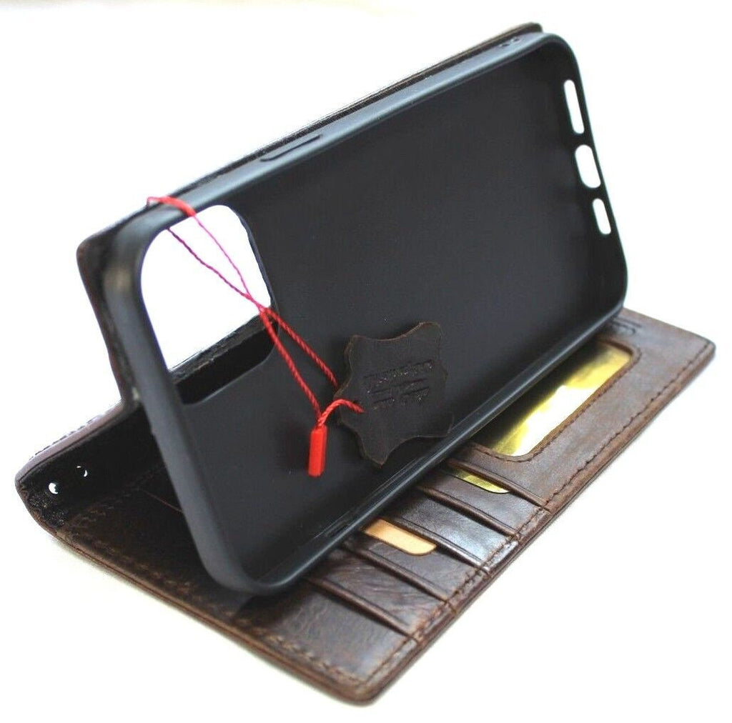 Handmade Leather iPhone Wallet Case: Vintage Dragon Design