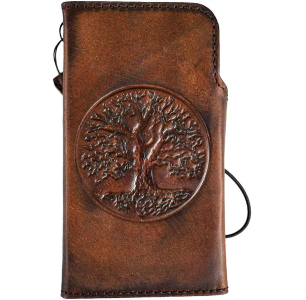 Handmade Vintage Leather iPhone Wallet Case: Tree of Life Art