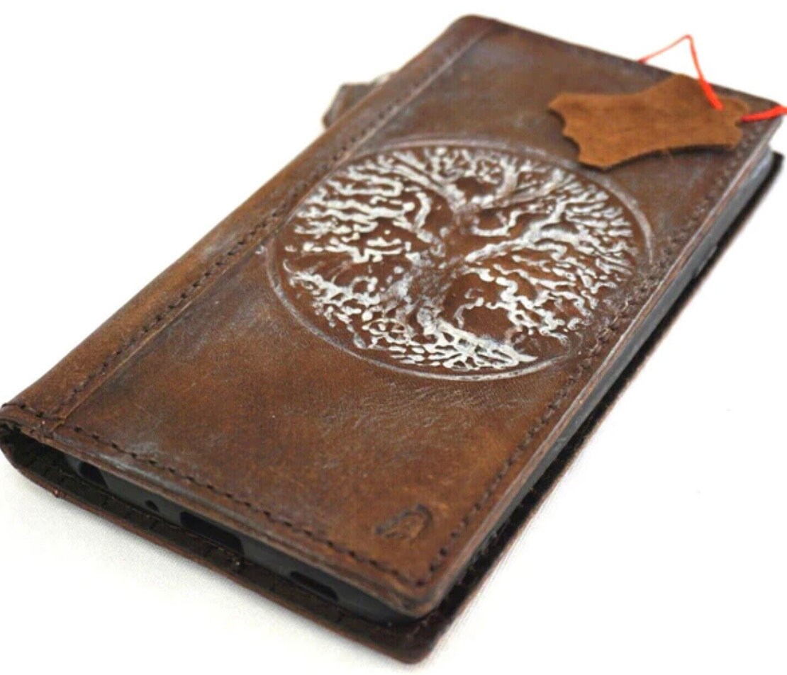 Leather iPhone Wallet Case: Vintage Tree Of Life, Credit Card Slots