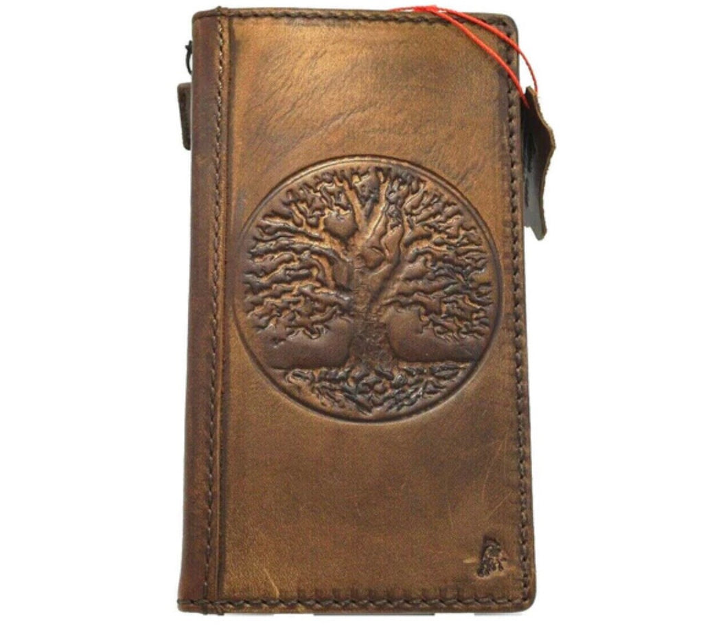 Leather Galaxy Phone Wallet Case: Embossed Tree of Life, Vintage Style
